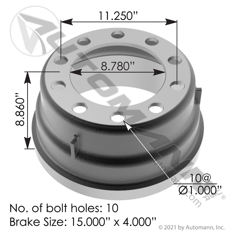 151.5407BA - Brake Drum 15.000in X 4.000in (CONTAINER) 3726 DELANTERO
