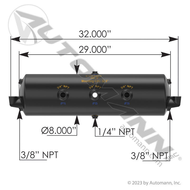 172.2000R - Air Tank 1425 Cubic in Vol 8.000in (5E)