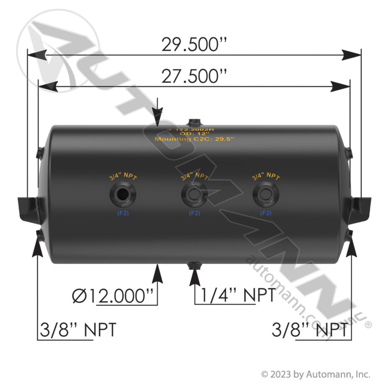 172.2002R - Air Tank 2850 Cubic in Vol 12.000in Dia
