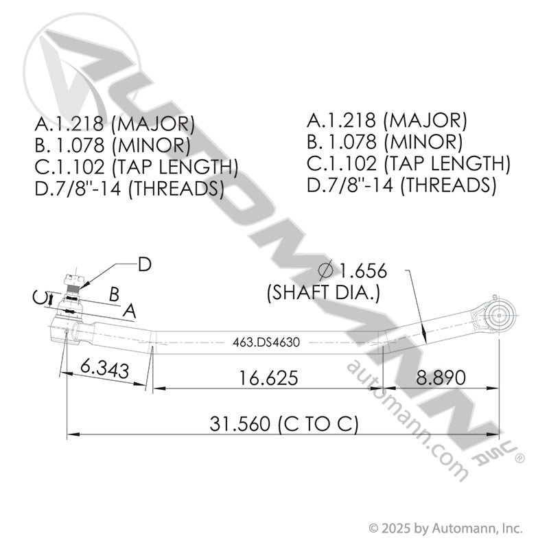 463.DS4630 - Drag Link 32.250in C to C Freightliner (12C)