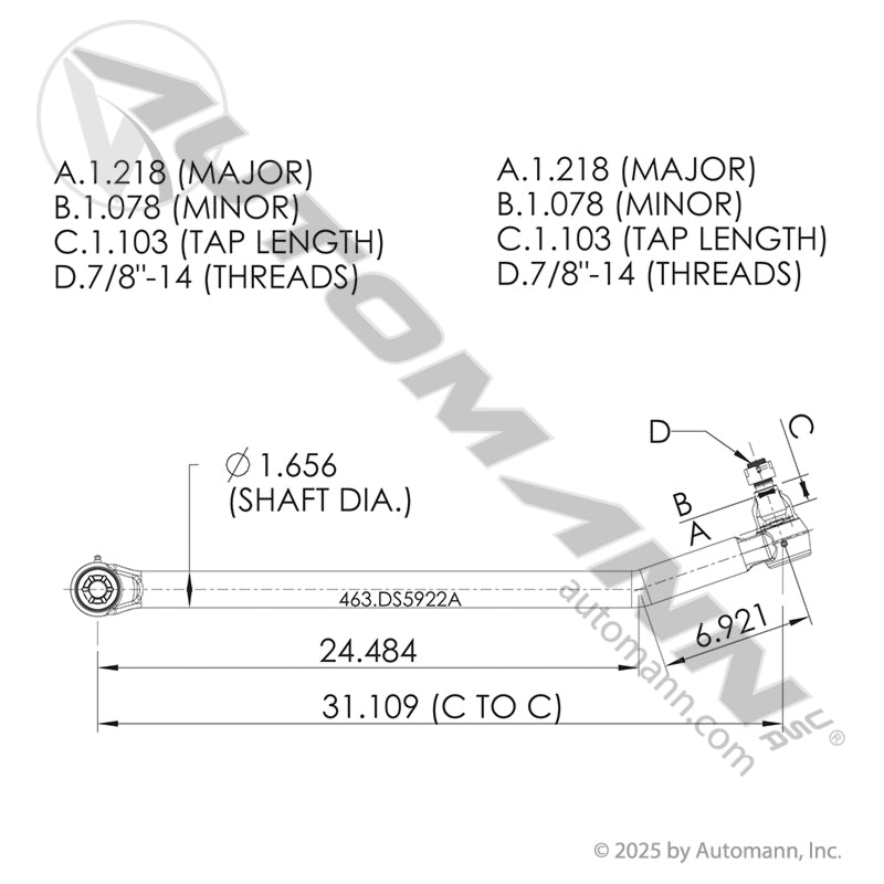 463.DS5922A - Drag Link 31.000in C to C Kenworth (12C)