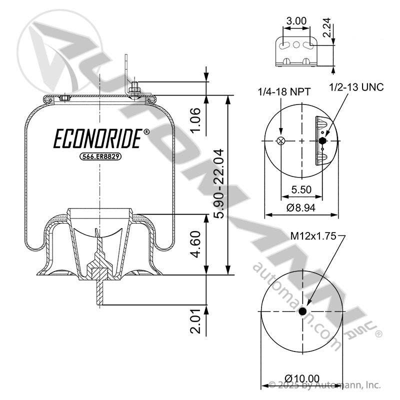 WA01-8829C Rolling Lobe Air Spring with Aluminum Base(MACK Y VOLVO) (TRA2)