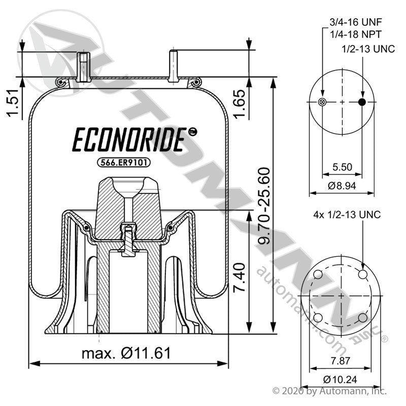 WA01-9780C Rolling Lobe Air Spring with Plastic Base(Reyco Granning, Ridewell, SAF Holland/Neway, Watson and Chalin) (TRA2)