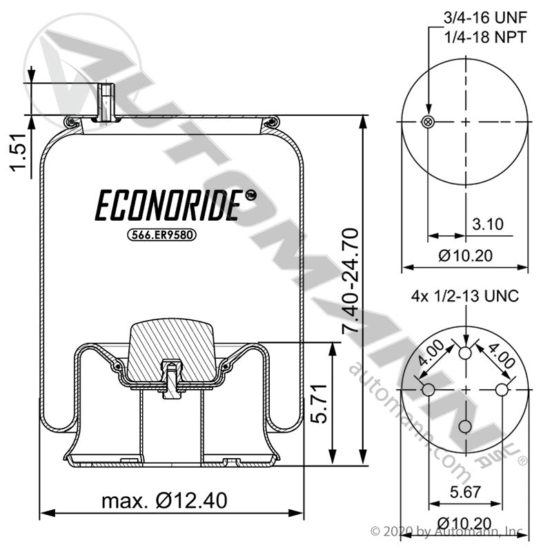 WA01-9580C Rolling Lobe Air Spring with Aluminum Base (Hendrickson Trailer) (TRA)