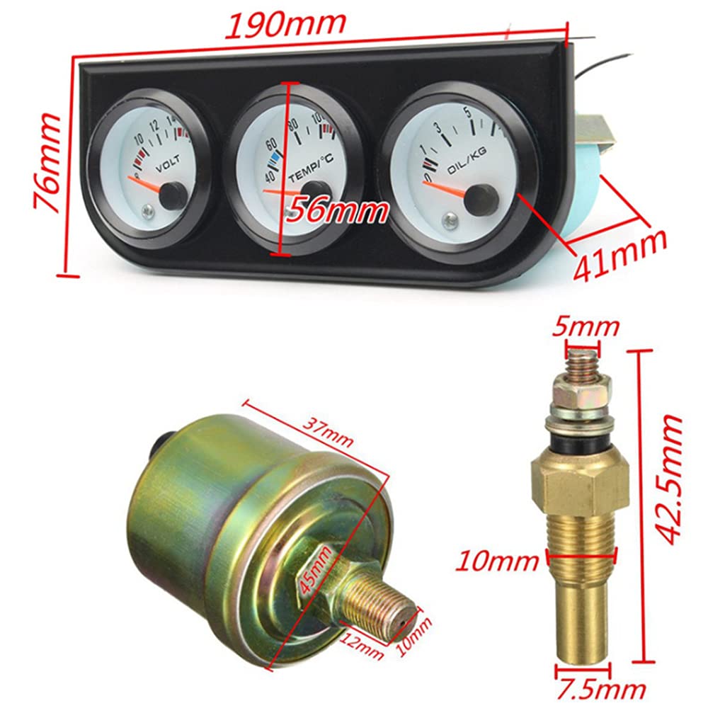 Triple Gauge Kit Voltmeter Water Temp Gauge Oil Pressure Gauge with Sensor Car Meter