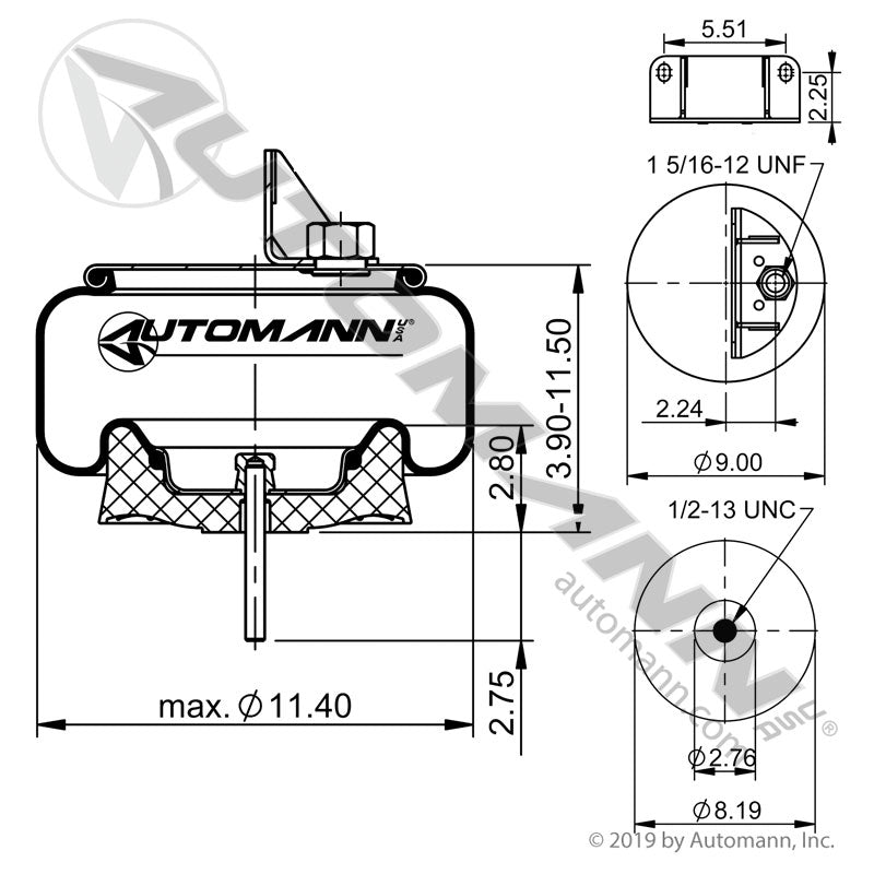WA01-9547C Rolling Lobe Air Spring with Plastic Base (Kenworth) (TRA4)