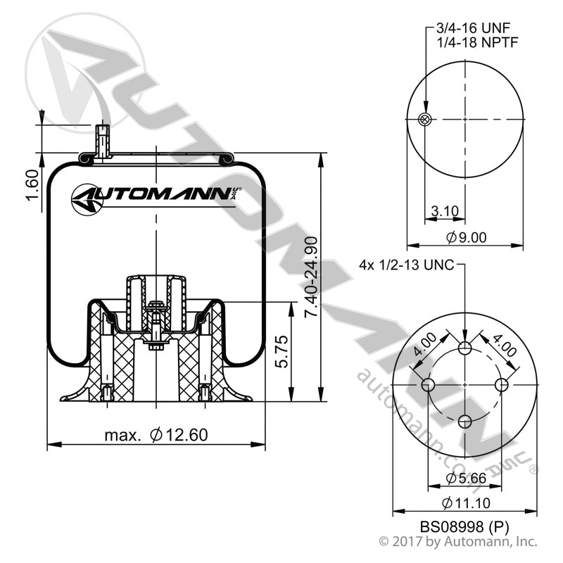 WA01-9265C Rolling Lobe Air Spring with Aluminum Base (Hendrickson Trailer) (TRA2)