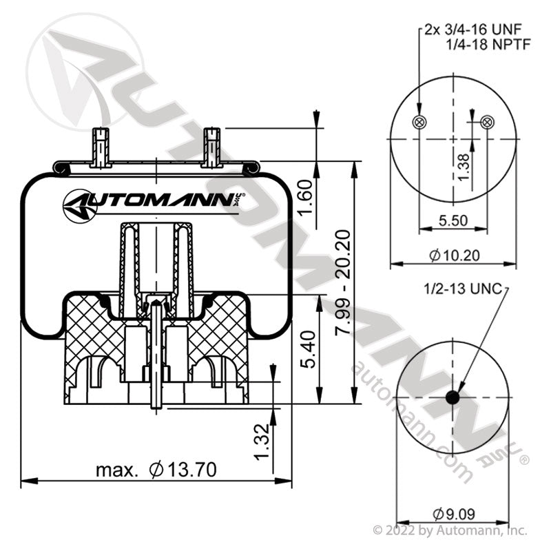 WA01-8708C Rolling Lobe Air Spring with Aluminum Base (Hendrickson Trailer) (TRA3)