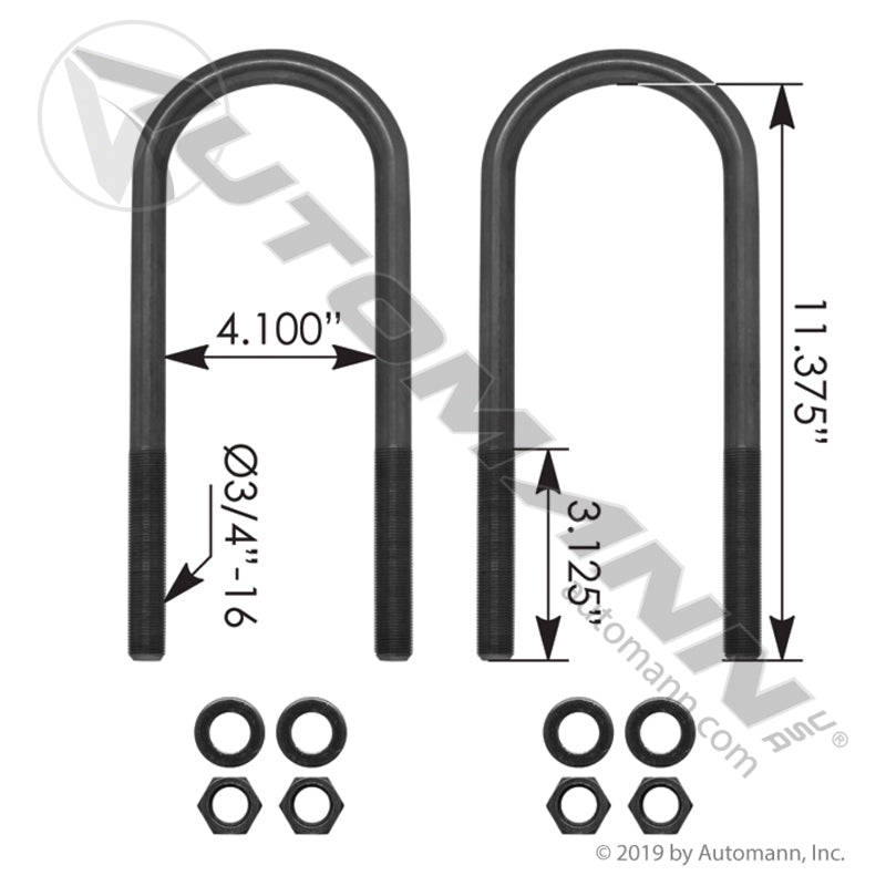 AUBK8154-113 - U Bolt Kit RND 3/4in X 4in X 11-3/8in (5C)