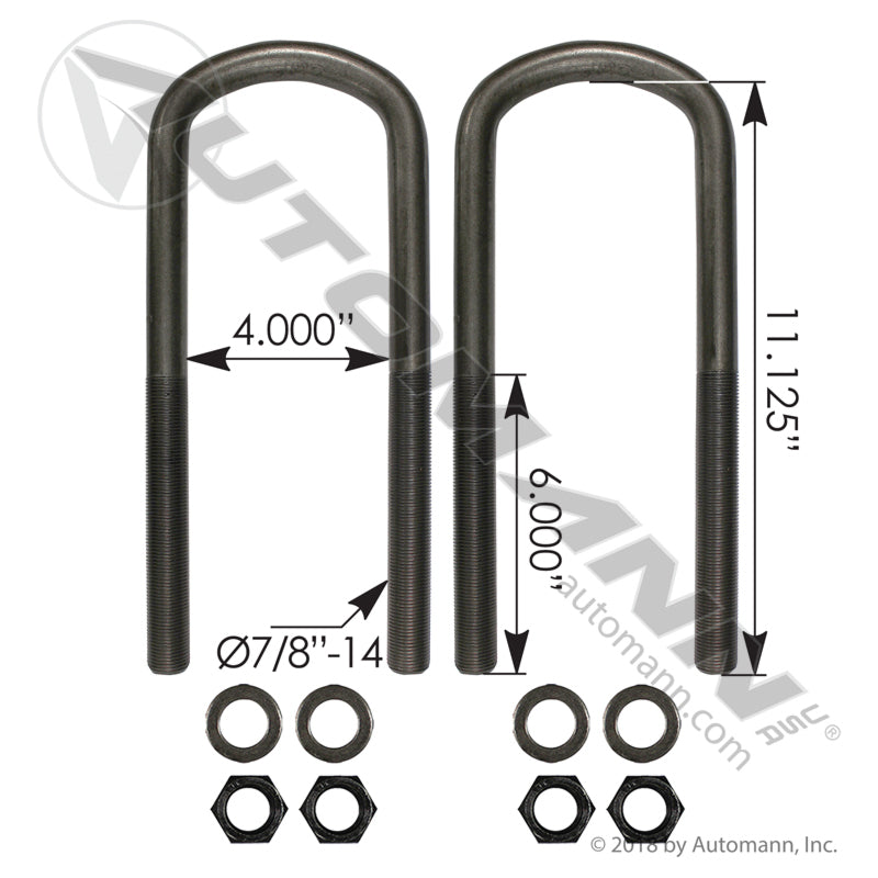AUBK8764-111 - U Bolt Kit 7/8in X 4in X 11-1/8in Ford (6D)
