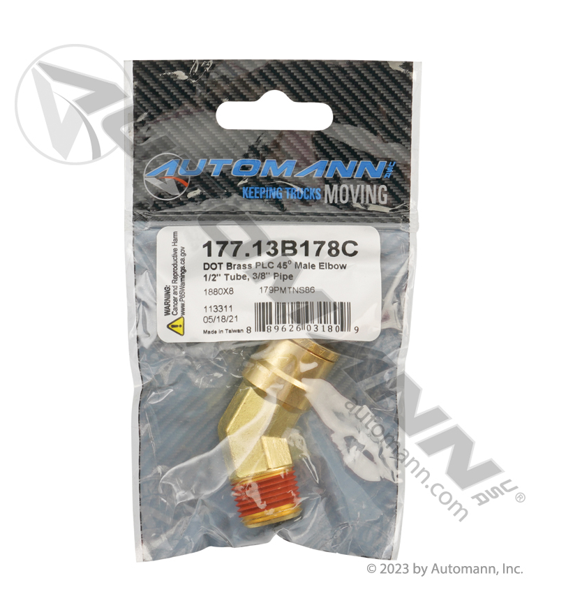 177.13B178C - Brass PLC 45 Deg NS Elbow 1/2 X 3/8in