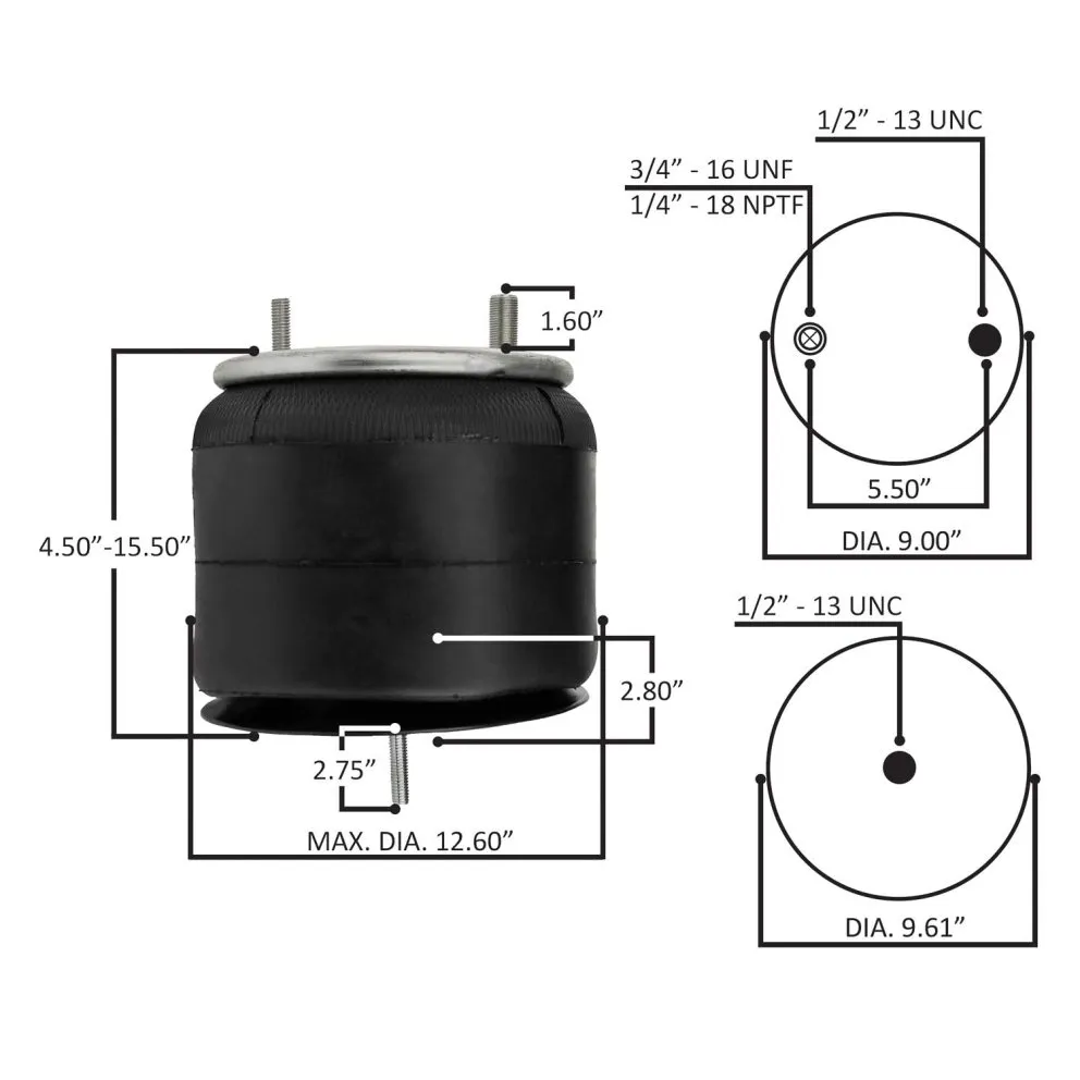WA01-9807C - Rolling Lobe Air Spring with Aluminum Base, Replaces Goodyear FREIGHTLINER CLASSIC/FLD SERIES