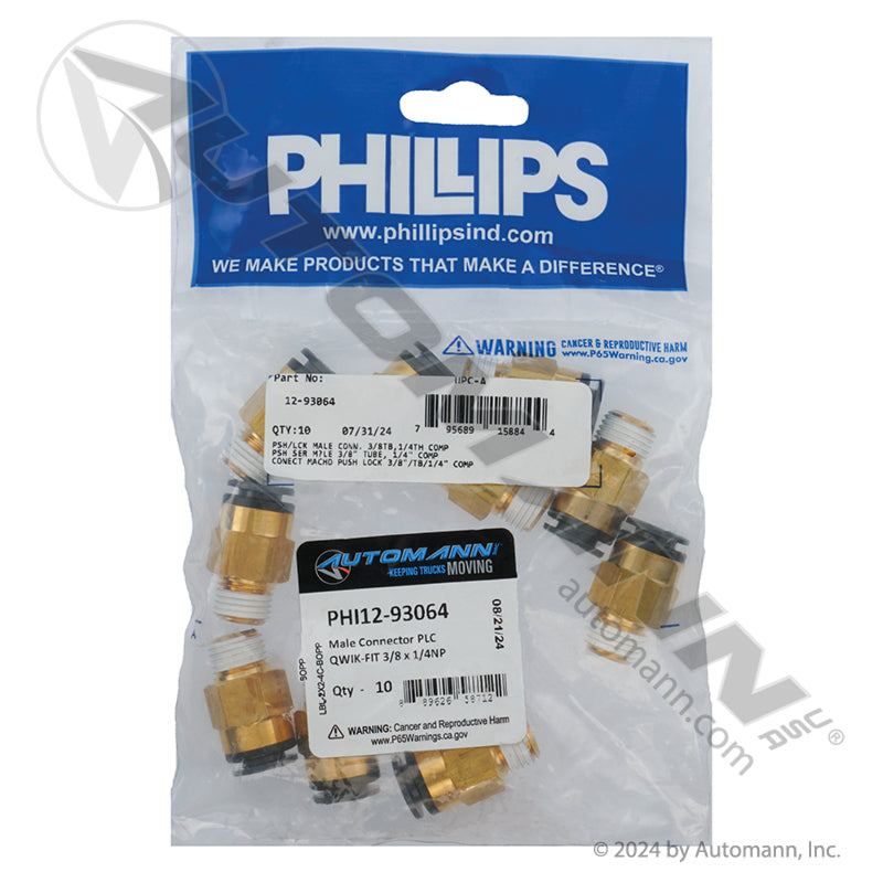 PHI12-93064 - Male Connector PLC QWIK-FIT 3/8 x 1/4NPT (T5)