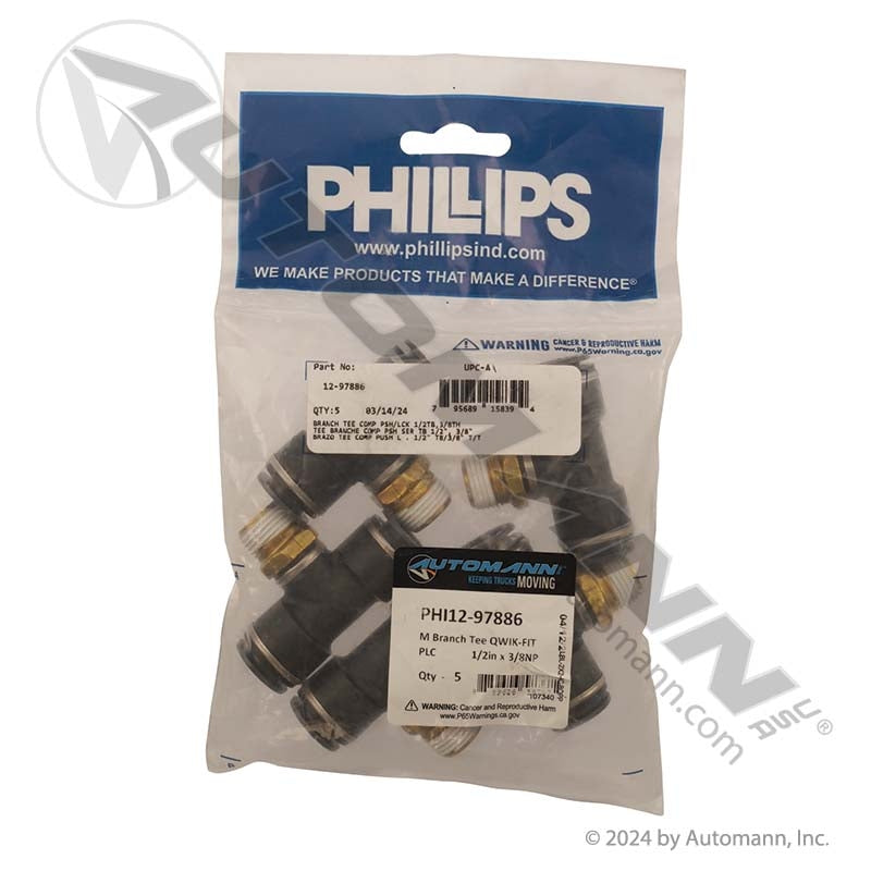 PHI12-97886 - M Branch Tee QWIK-FIT PLC 1/2in x 3/8NPT (T5)