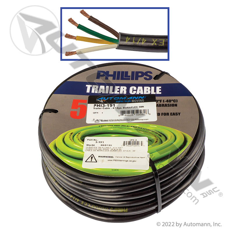 PHI3-191 - Trailer Cable - 4/14ga. DURAFLEX 50ft (SELL PER FOOT) (2A)