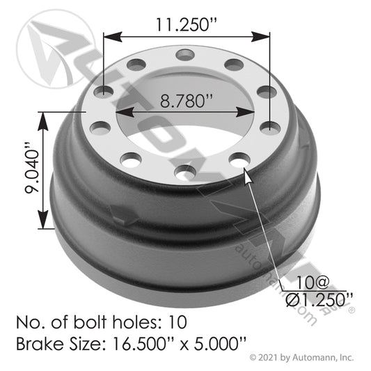 151.6501BA Brake Drum 16.500in X 5.000in (CONTAINER) 3710