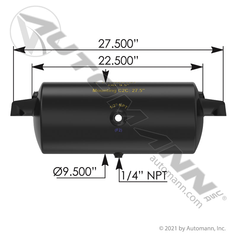 172.2001LH01 - Air Tank 1425 Cubic in Vol 9.500in Dia (8E)