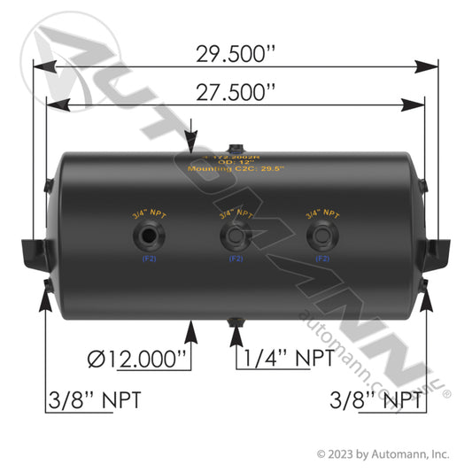 172.2002R - Air Tank 2850 Cubic in Vol 12.000in Dia