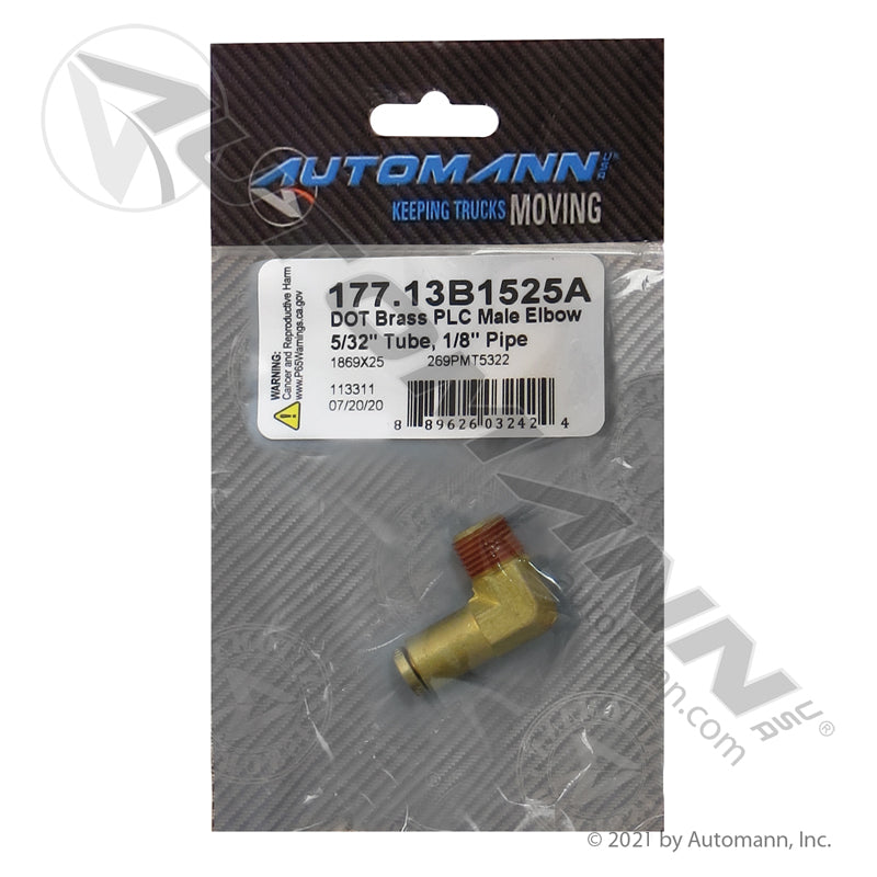 177.13B1525A Brass PLC Male Elbow 5/32 X 1/8in (T5)