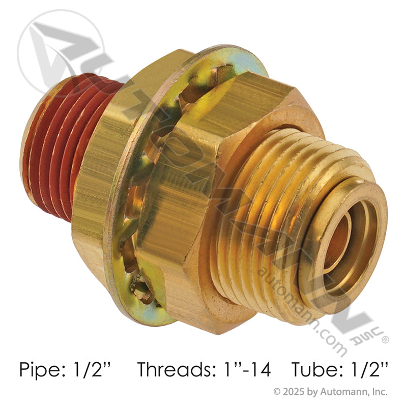 177.13B68BH8D - Brass Bulkhead 1/2in PLC x 1/2in NPT(PASA CHASIS) (T5)