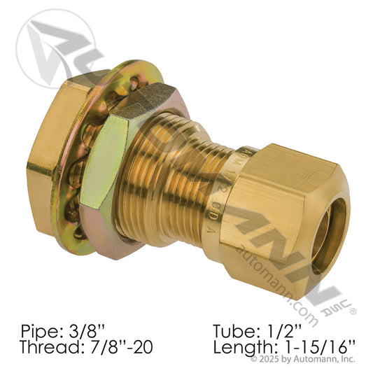 177.1466BH8C - Bulkhead Compression 1/2in x 3/8in NPT (T5)