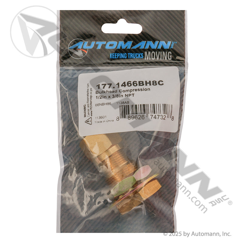 177.1466BH8C - Bulkhead Compression 1/2in x 3/8in NPT (T5)