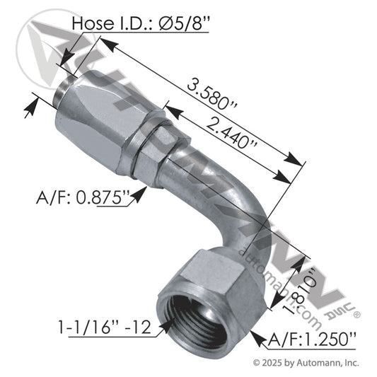 177.78425-1212 - UT Fitting #12 Hose - #12 JIC 90deg