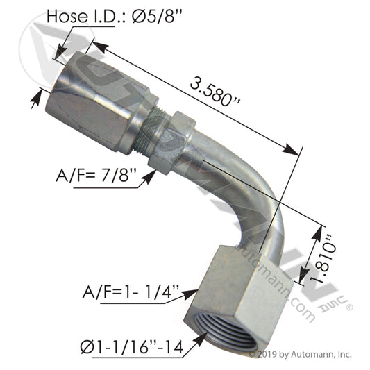 177.78780-1212 - UT Fitting #12 Hose - #12 SAE 90deg