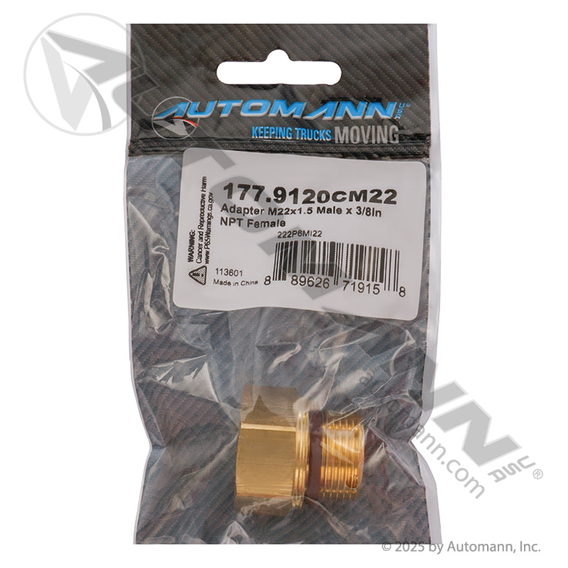177.9120CM22 - Adapter M22x1.5 Male x 3/8in NPT Female (T5)