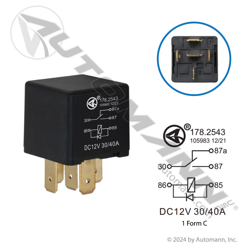 178.2543 - Relay Mini - 5 Pin 12V 40/30A SPDT Diode(T3)