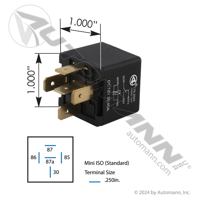 178.2543 - Relay Mini - 5 Pin 12V 40/30A SPDT Diode(T3)