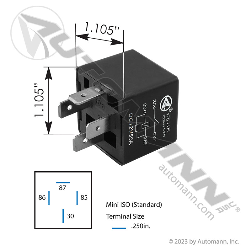 178.2575 - Relay ISO Mini - 4 Pin 12V 50A SPST Rstr (T2)