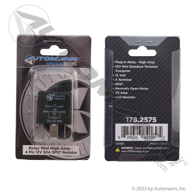 178.2575 - Relay ISO Mini - 4 Pin 12V 50A SPST Rstr (T2)