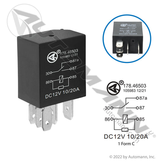 178.46503 - Relay Micro ISO - 5 Pin 12V 20/10A SPDT