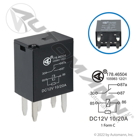 178.46504 - Relay Micro 280 - 5 Pin 12V 20/10A SPDT