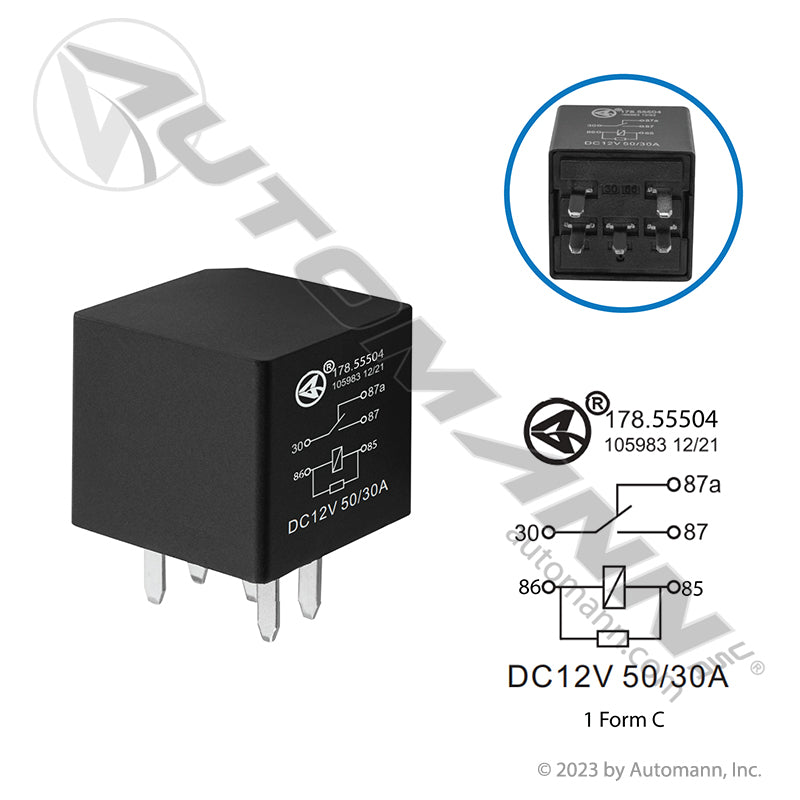 178.55504 - Relay ISO Mini 280 5 Pin 12V 50/30A SPDT (T3)
