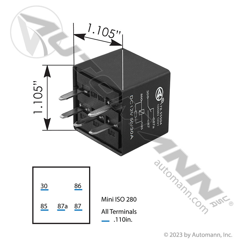 178.55504 - Relay ISO Mini 280 5 Pin 12V 50/30A SPDT (T3)