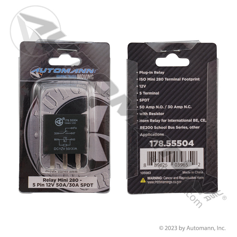 178.55504 - Relay ISO Mini 280 5 Pin 12V 50/30A SPDT (T3)