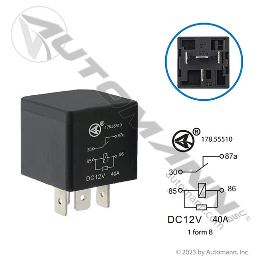 178.55510- Relay ISO Mini 4 Pin 12V 40A SPST-NC IHC(T3)