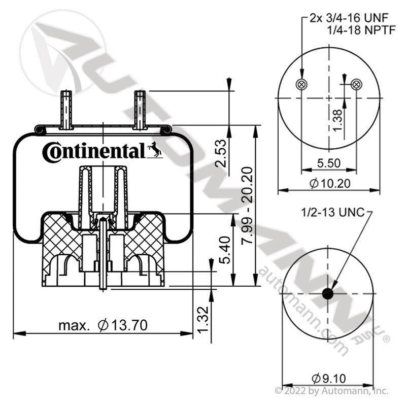 WA01-8713C Rolling Lobe Air Spring with Aluminum Base (Hendrickson Trailer) (TRA3)