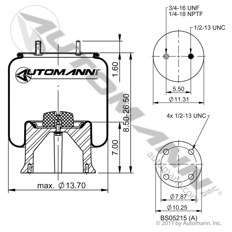 WA01-R038 Rolling Lobe Air Spring(Hendrickson Trailer, Reyco Granning, SAF Holland/Neway, Watson and Chalin)