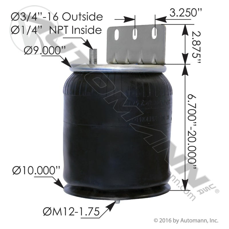 WA01-9648C Rolling Lobe Air Spring with Aluminum Base (International) (TRA3)