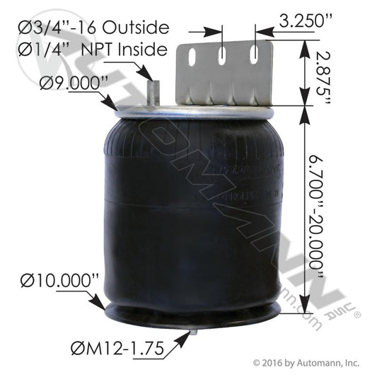 WA01-9648C Rolling Lobe Air Spring with Aluminum Base (International) (TRA3)