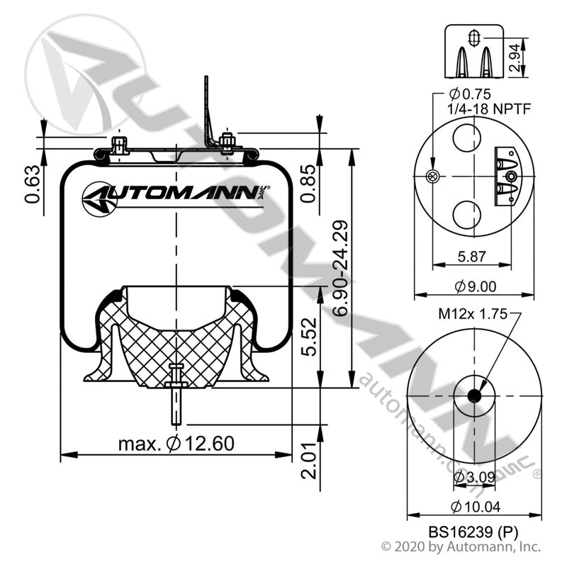 WA01-9875C Rolling Lobe Air Spring with Aluminum Base INTERNATIONAL (TRA2)