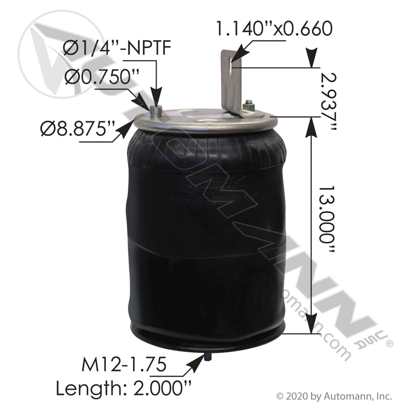 WA01-9875C Rolling Lobe Air Spring with Aluminum Base INTERNATIONAL (TRA2)