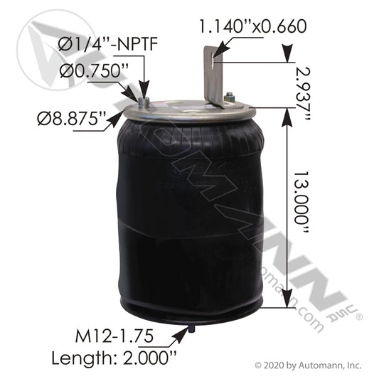 WA01-9875C Rolling Lobe Air Spring with Aluminum Base INTERNATIONAL (TRA2)