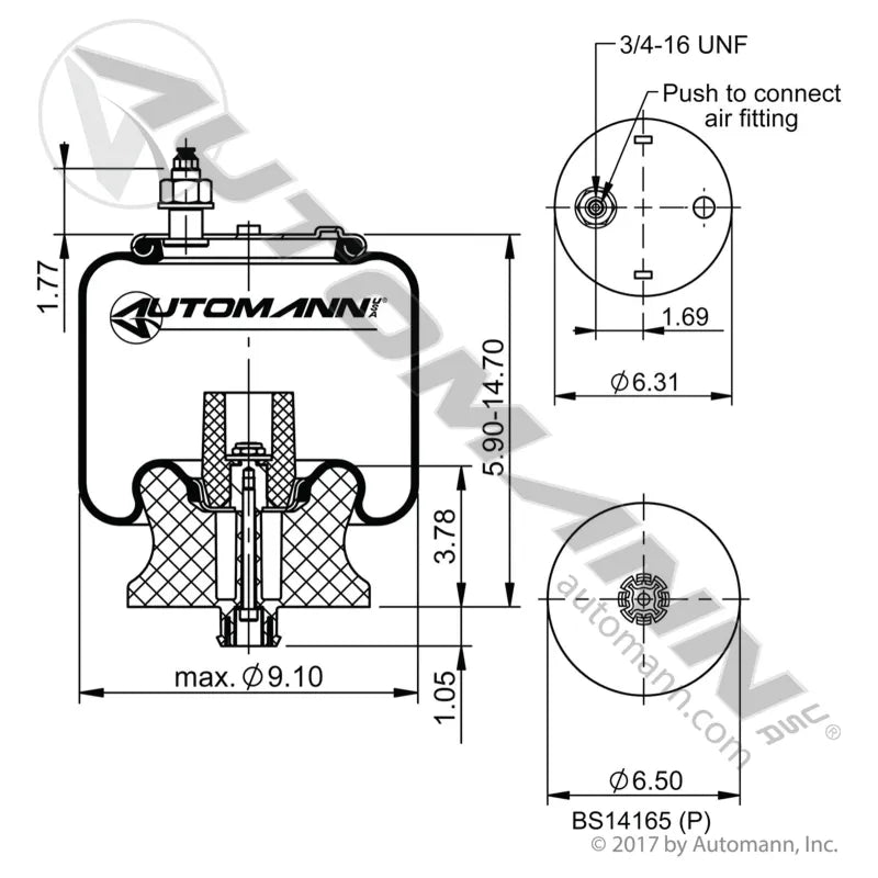 569.ER9911/AB1DK10A-9911 - Econoride Front Suspension Air Spring Freightliner/Western/Sterling (10E)