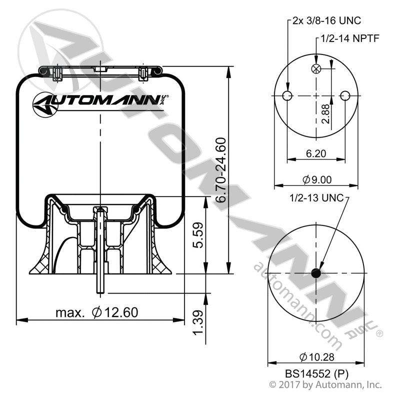 WA01-8852C Rolling Lobe Air Spring with Aluminum Base (Kenworth, Peterbilt) (TRA3)