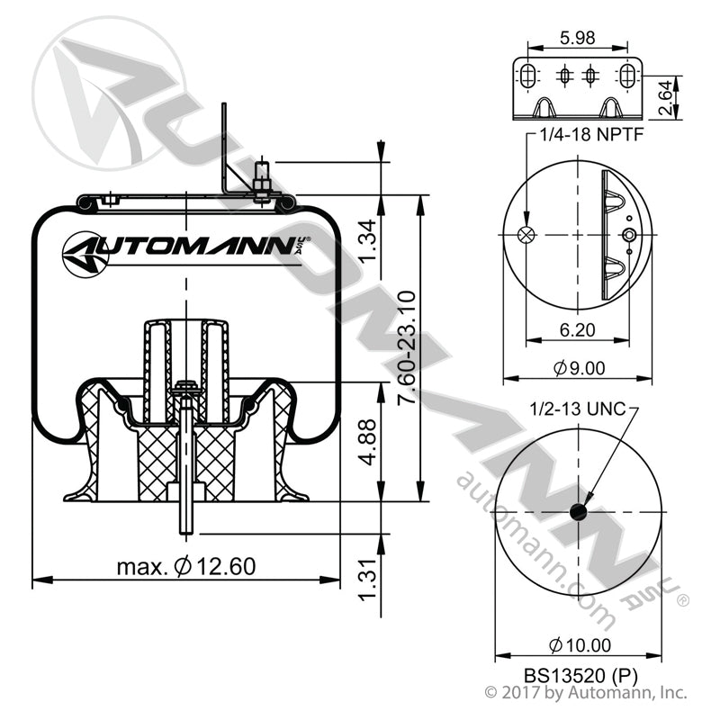 WA01-9373C Rolling Lobe Air Spring with Aluminum Base Ford, Hendrickson (TRA2)
