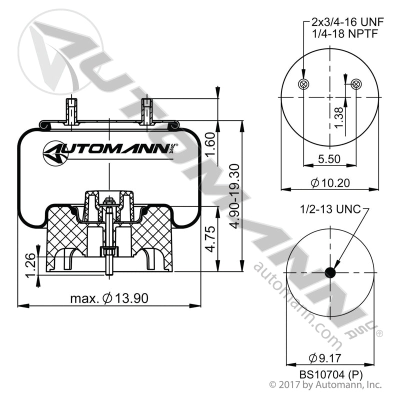 WA01-8709C Rolling Lobe Air Spring with Aluminum Base (Hendrickson Trailer) (TRA3)